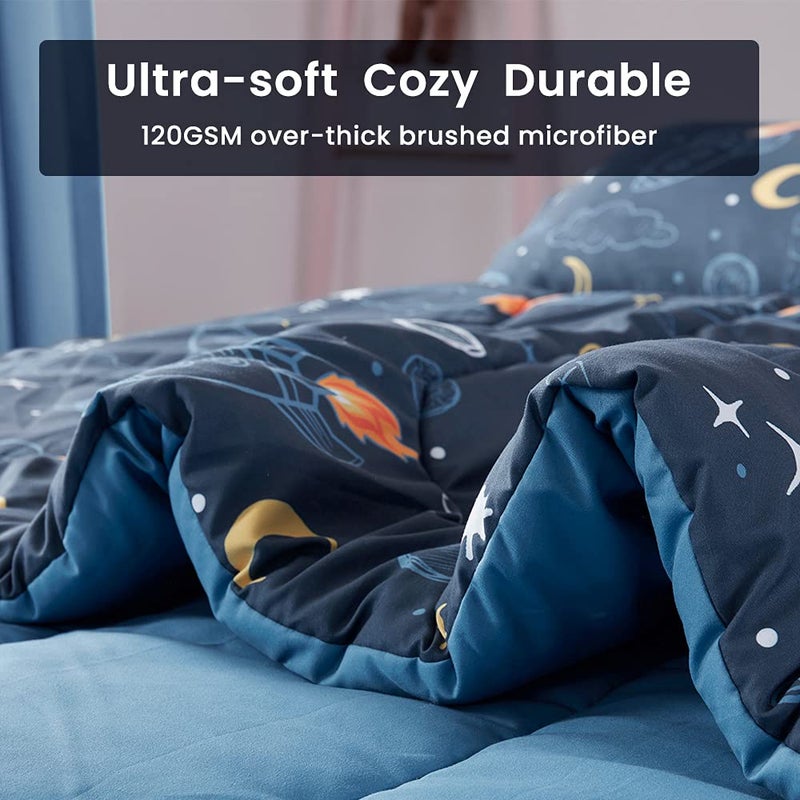 SLEEP ZONE Kids Twin Bedding Comforter Set - Super Cute & Soft Kids Bedding Bed in a Bag Pieces Set with Comforter, Sheet, Pillowcase & Sham (Space Rocket) - Image 4